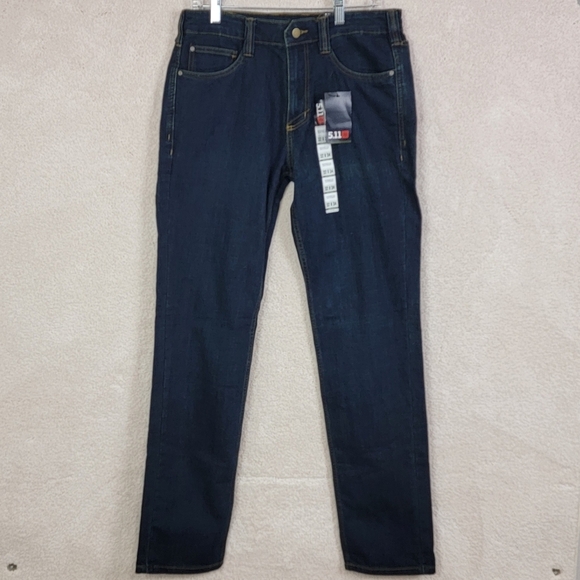 5.11 Tactical Defender Flex Straight Dark Wash Denim Blue Jeans Sz 32x34 NEW - Picture 2 of 12